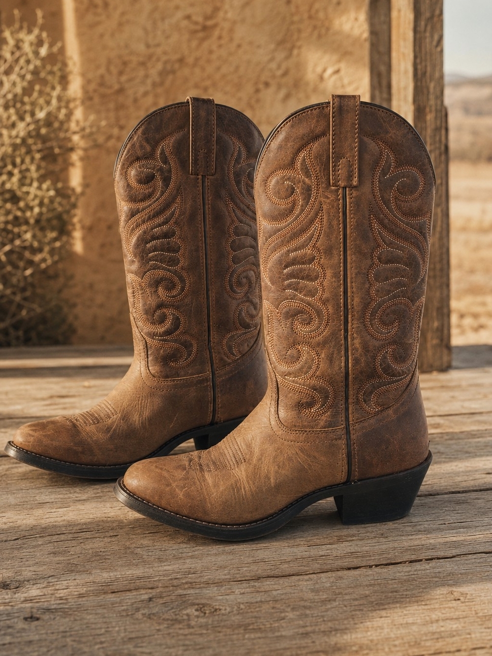 Laredo Bridget Distressed Tan Leather Western Cowboy Boots 8